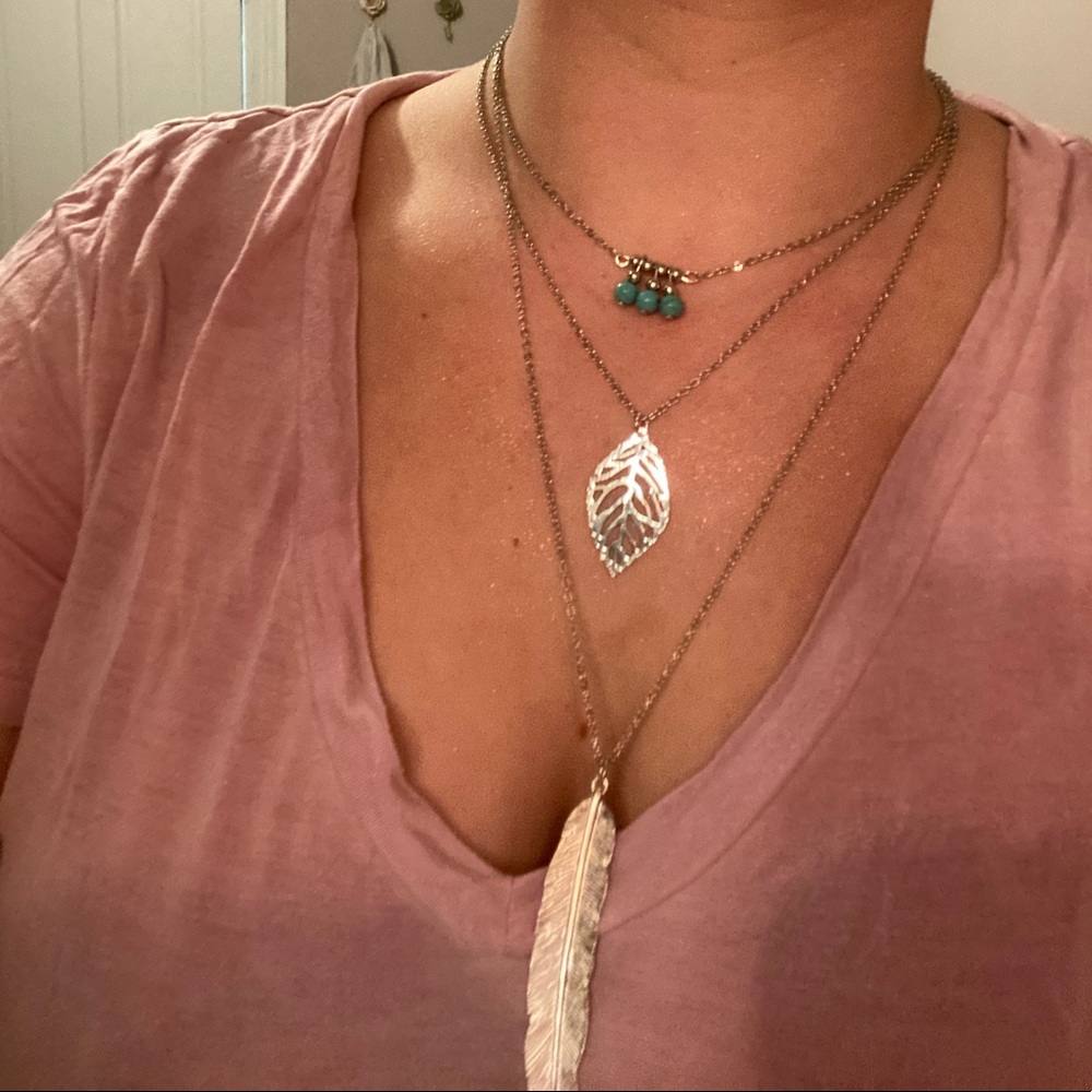Silver feather Layered necklace